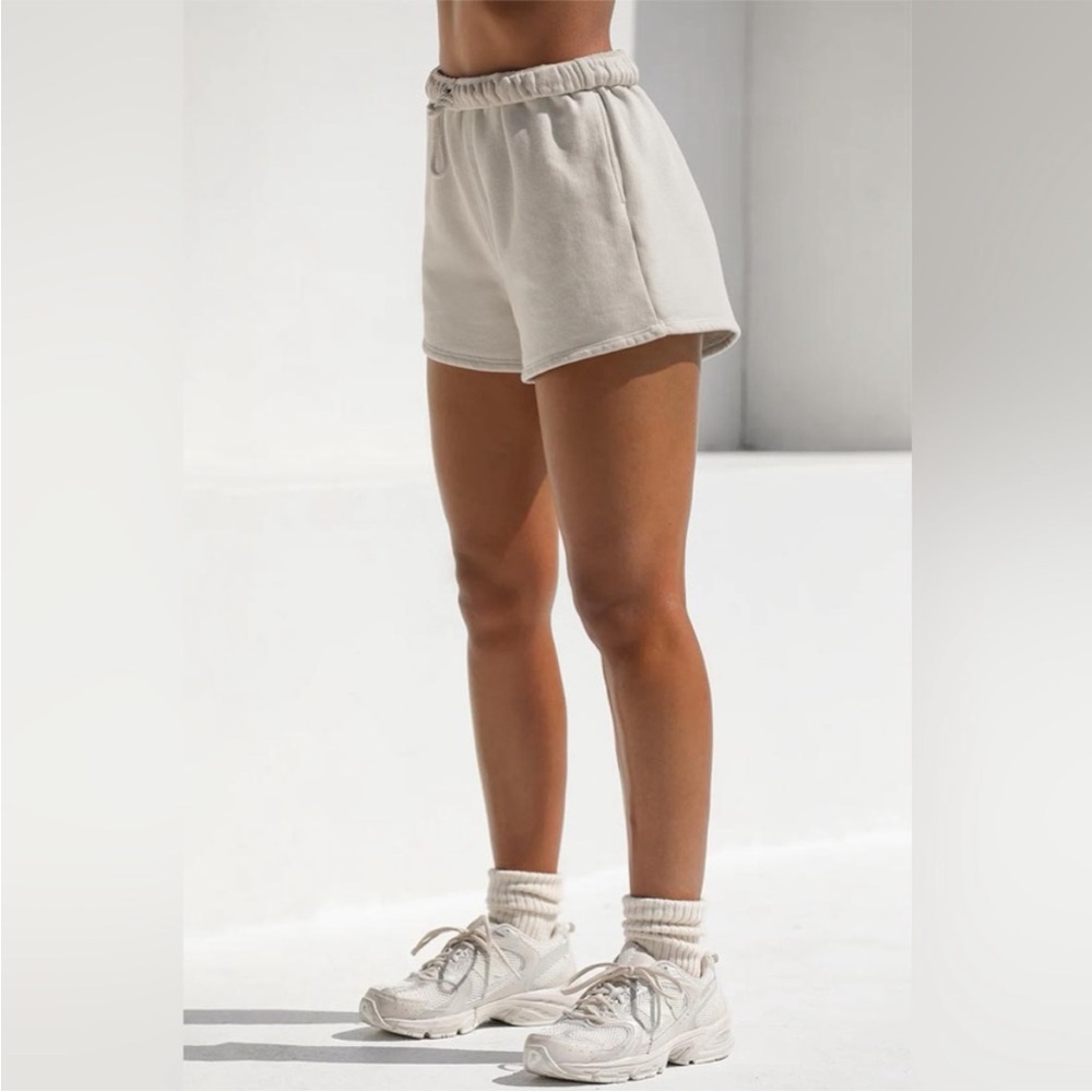 Joah Brown Cement Colored Sweat Shorty Shorts with Drawstring and Side Pocekts
